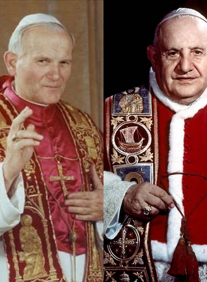 Gebete der Hl. Päpste Johannes XXIII. und Johannes Paul II. (c) Einzelbilder: Common; Collage: G. Krieger